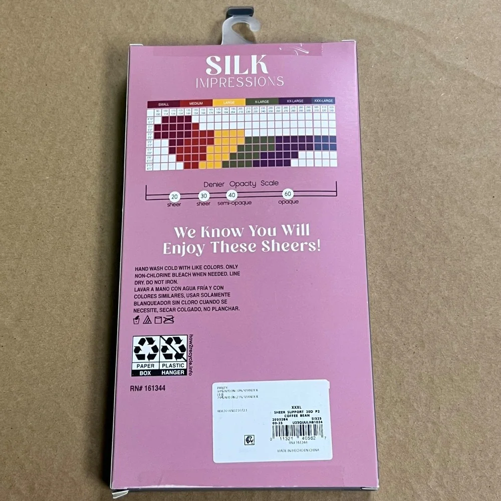 Silk Impressions XXX Large Light Support Sheer Pantyhose Coffee‎ Bean 2 Pair 3xl